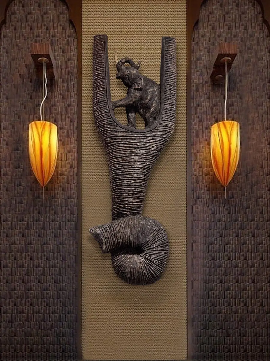 Thai Wooden Carving Elephant Decorative Pendant Southeast Asian style hotel living room wall decoration wall hanging