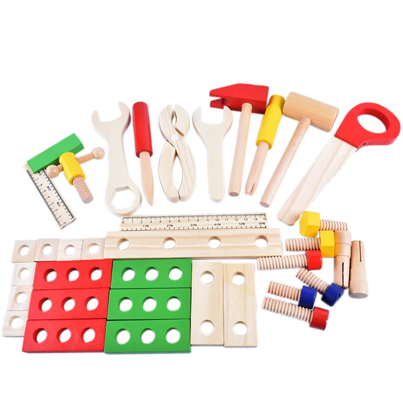 Funny Wooden Repair Tools kids Carpenter Construction Safe wood Saw Hammer wrench props set Tool Box Boy Pretend Play game toy