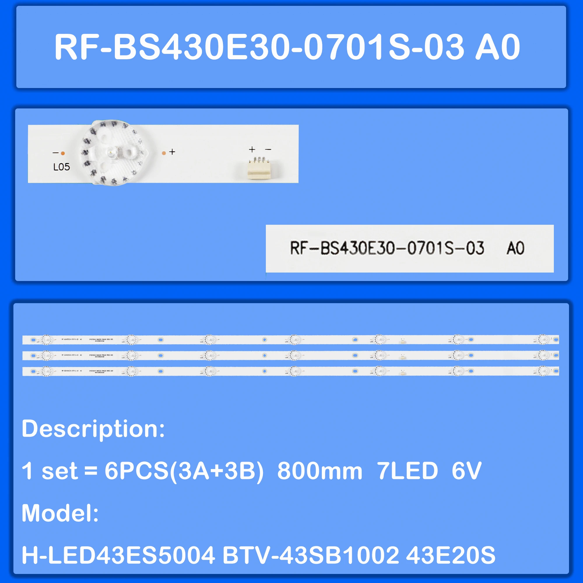 

LED backlight strip for BTV-43SB1002 43F720TS H-LED43ES5004 REB-LE43DS5500 43M6000 43E20S LC430DUQ-SKA3 SDL430FY(LD0-F65)