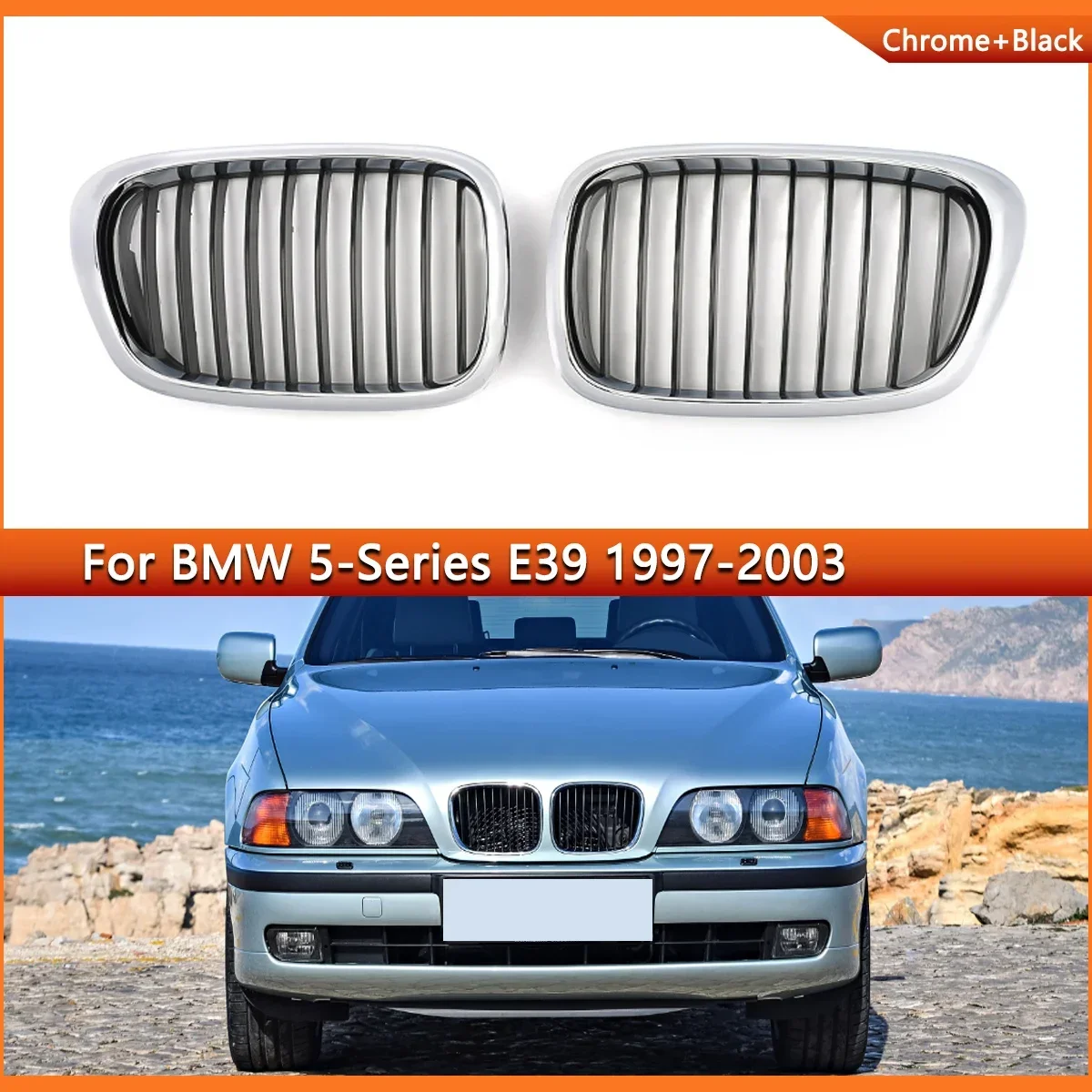 

Chrome Car Front Bumper Kidney Grille Racing Grills Grilles for BMW E39 540i 530i 528i 525i M5 1997-2003