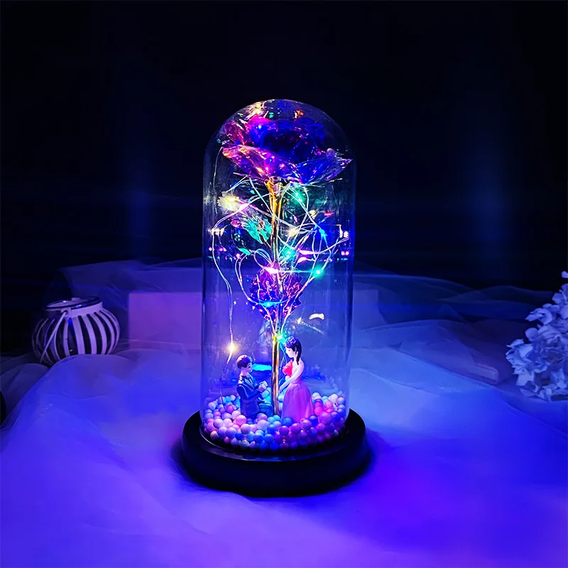 1 Stück Weihnachtsgeschenk Damen-Rosengeschenk, Geburtstagsgeschenk für Frauen, Milchstraßen-Glas-Schmetterling Lila Ewige Rose Geschenk für Sie, Glaskuppel-Glas – Detail 11