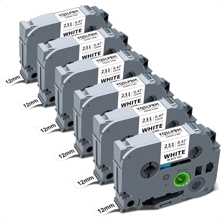 

6Pack P Touch Label Tape TZe TZ Tape 12mm 0.47 Laminated White Compatible with Brother P Touch Label Maker Tape TZe231 TZe231 P