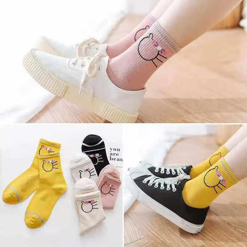 Chaussettes mi-longues en coton respirant pour enfants, dessin animé mignon, petit ours japonais, automne et hiver