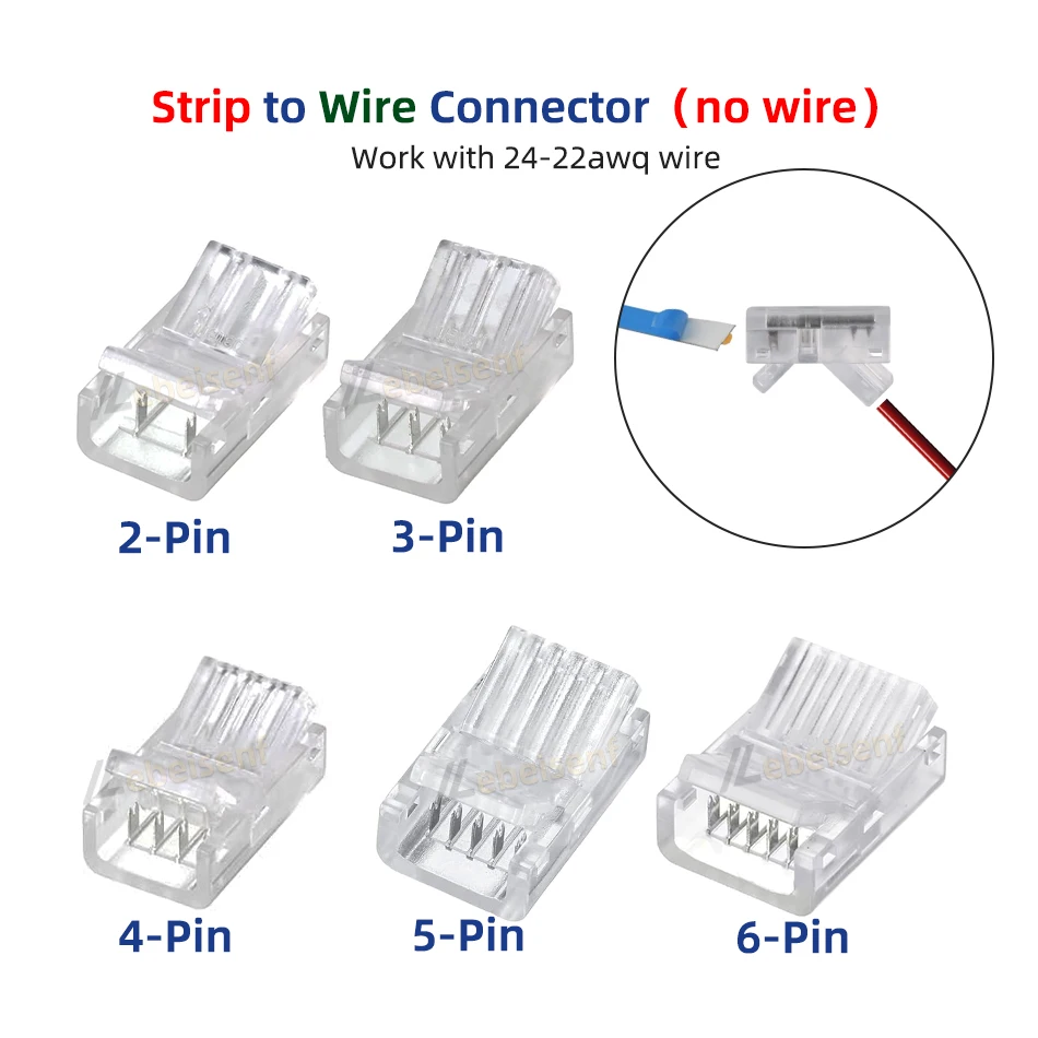 Conector de 2/3/4/5/6 polos para luces de cinta LED IP20 IP65 5050 3528 2835 de 8mm, 10mm y 12mm con abrazadera fijadora de conexión rápida a cable