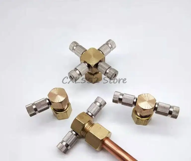 1 unidad de un solo orificio 6, 8, 10mm, doble pulverización, 4 pulverizadores, tubo de cobre, conector rápido, conector de virola para humidificador