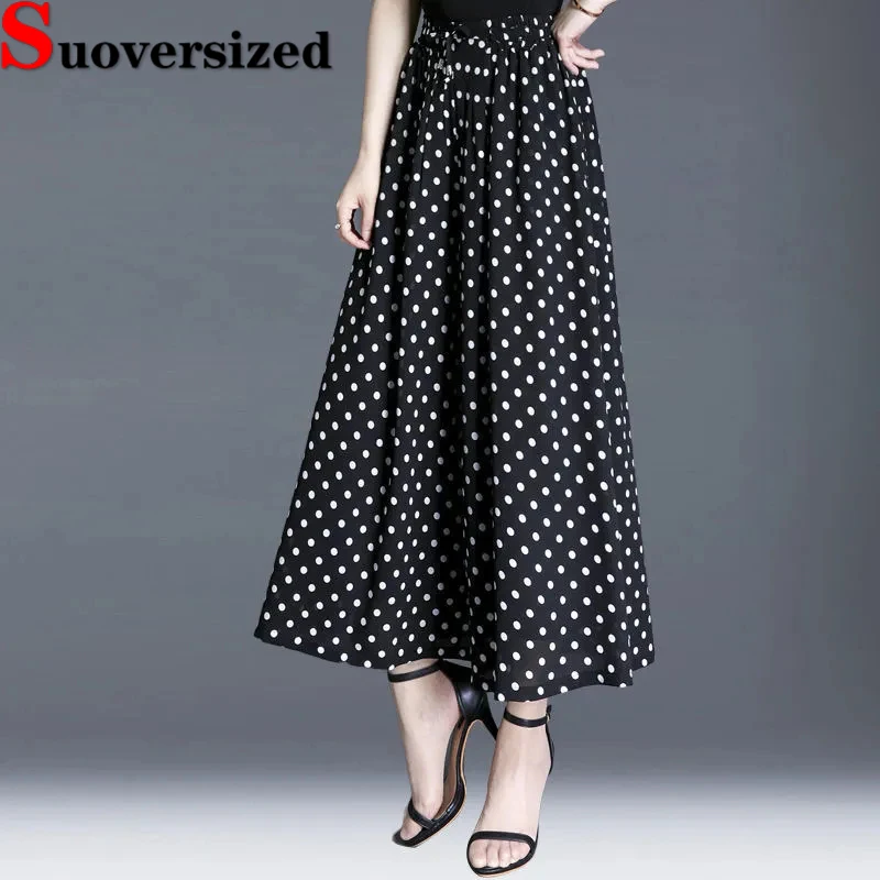 

Elegant Womens Summer Pantskirt Baggy Polka-dot Ankle-length Spodnie Oversized 5xl Chiffon Pantalones Casual Thin Wide Leg Pants