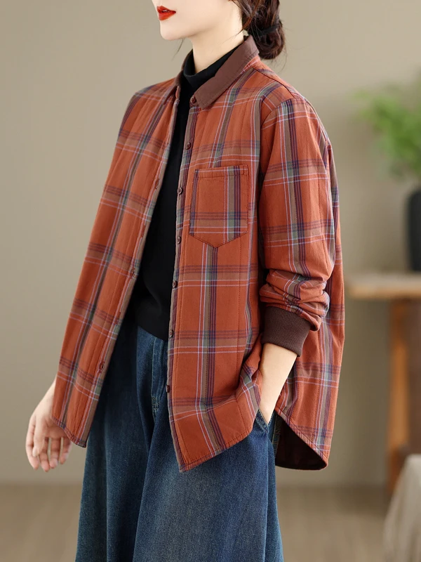 

Loose Casual Thin Cotton irt Plaid Pattern Women's Outerwear Spring Autumn 2025 New Arrival Comfortable Breathable Cotton J...