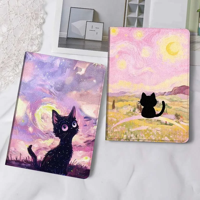 

Pink Starlit Sky Cat For iPad Pro Air Mini 2 3 4 5 6 7 6th 7th 10th 11th 10.2 9.7 10.5 11 Foldable Tablet Case Gift