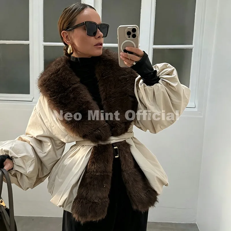 Neo Mint 2026 Winter Luxury Fur Collar Puffer Parka Jacket Women Warm Padded Quilted Coat Iconic Fashion Girls Outerwears