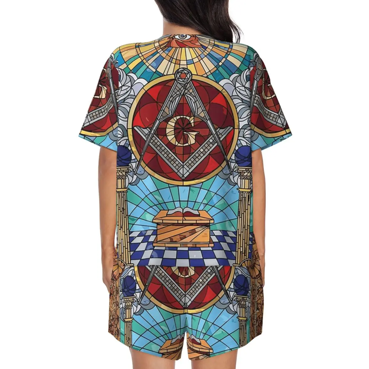 The Eternal Light Of The Freemason Masonic Mason Round Neck Short Sleeves Nightdress for Sleeping Sleepshirts Women Soft