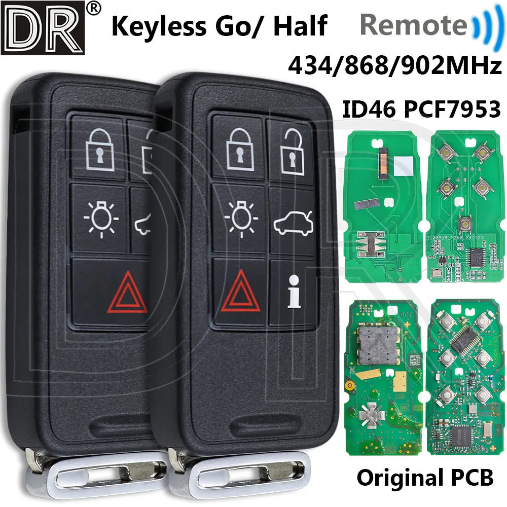 

Отличный чип ID46 PCF7953 434/868/902 МГц Half Smart/Keyless Go, дистанционный ключ для автомобиля для Volvo V40 V60 V70 XC60 XC70 XC90 S60 S60L S90