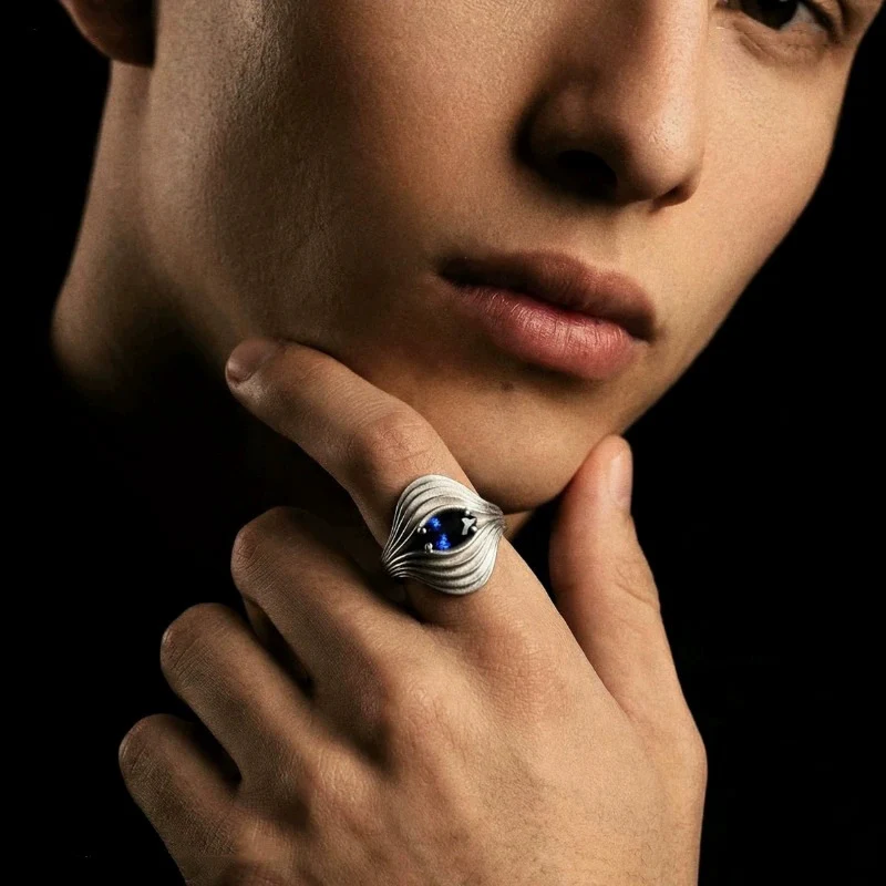 

Nebula Eye Architectural Wave Pattern Finger Jewelry Blue Zircon Ring for Men and Women Personalized Creative Rings KOFSAC