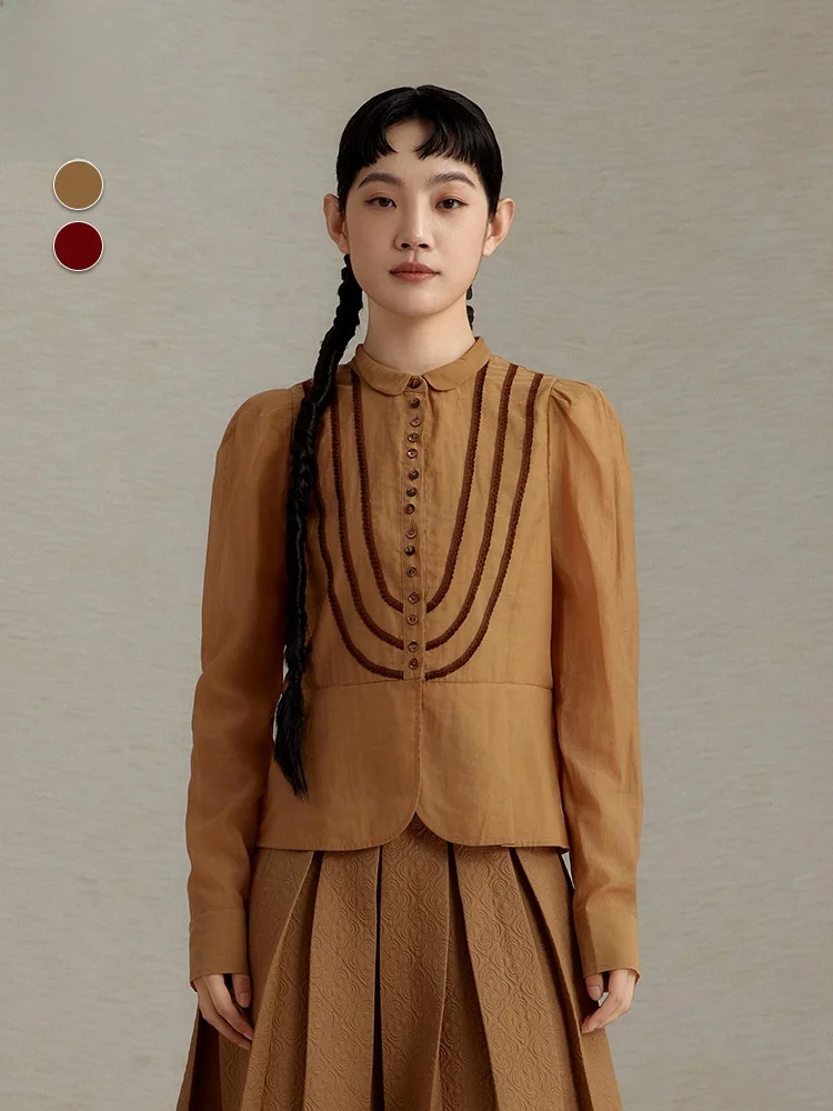 

Ci Painting New Commuter ort Bubble Sve Long Sve irt Women's Patchwork Slim Fit Cotton Nylon Blend Busin irt