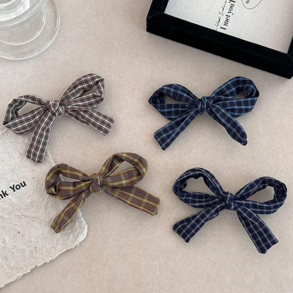 

Корейская заколка для волос с бантом в клетку, женские аксессуары для женщин и девочек, фея, 2025 год, популярная винтажная заколка, головной убор, модная мода