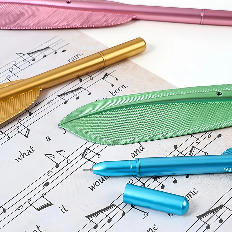 6 Colorful Feather-Shaped Gel Pens, 0.5mm Black Ink, Suitable for Journaling, Classroom Rewards, Vintage Letters, Artistic Notes, Writing, Etc., Enhancing Every Moment of Recording and Inspiration.