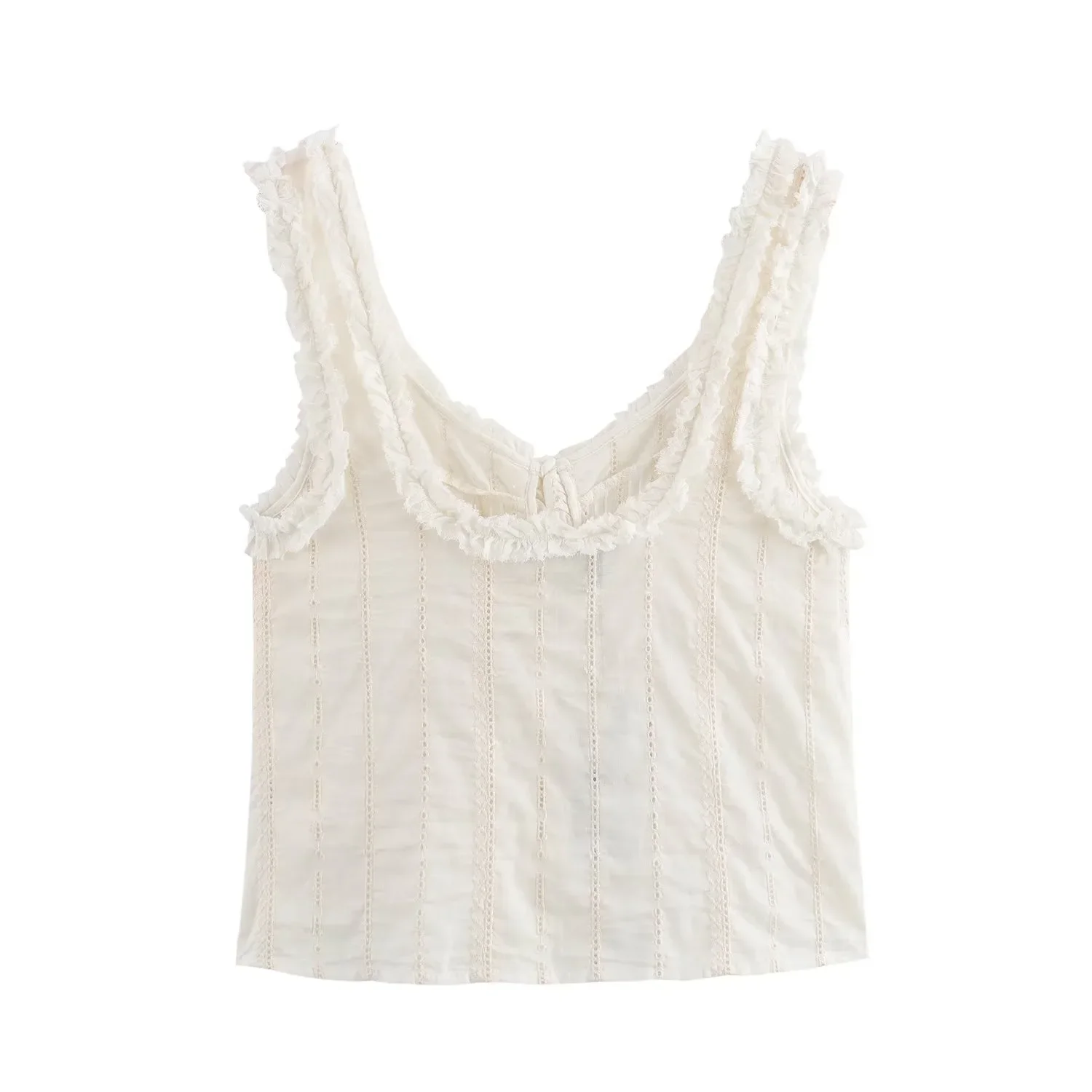 TRAF Cozy Women Summer Camisole Lace Up Sweet Outfit Women Cropped Tops Straps Rufflled Hem Tied Front Comfy Tanks 