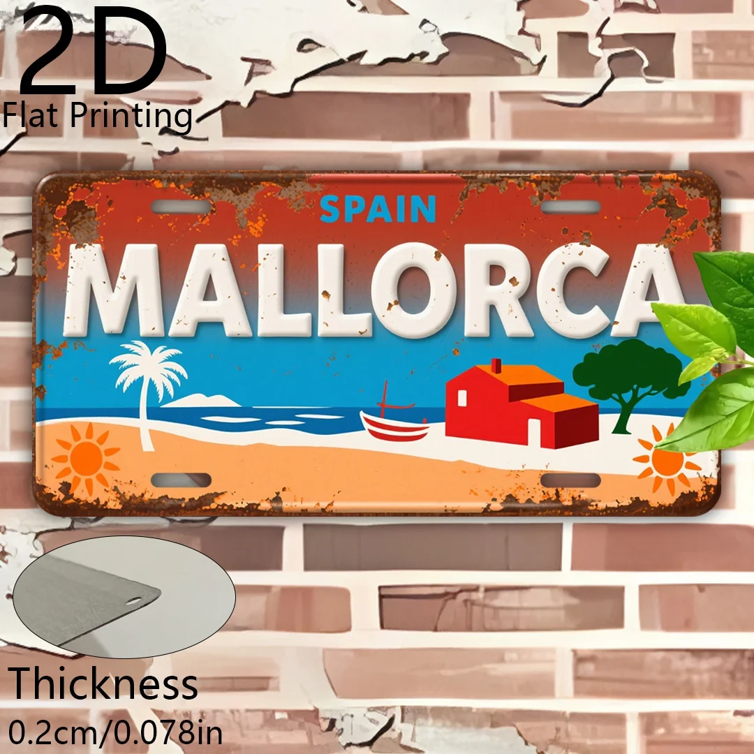 Letrero de Aluminio Retro Plano 2D, 1 Pieza, Placa Decorativa de 12*6 Pulgadas, Mallorca, Paraíso de la Isla Española, Decoración del Hogar, Vintage