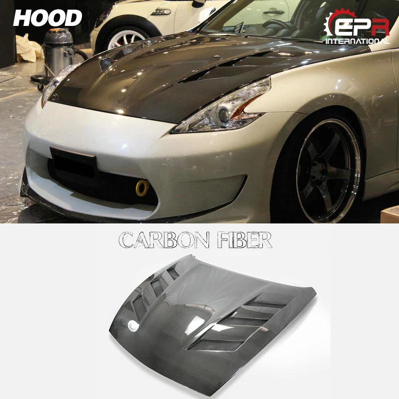 

Car Accessories For Nissan 09 Onwards 370Z Z34 AMS Style Vented Carbon Fiber Hood Glossy Finish Bonnet Cover Racing Tuning Part