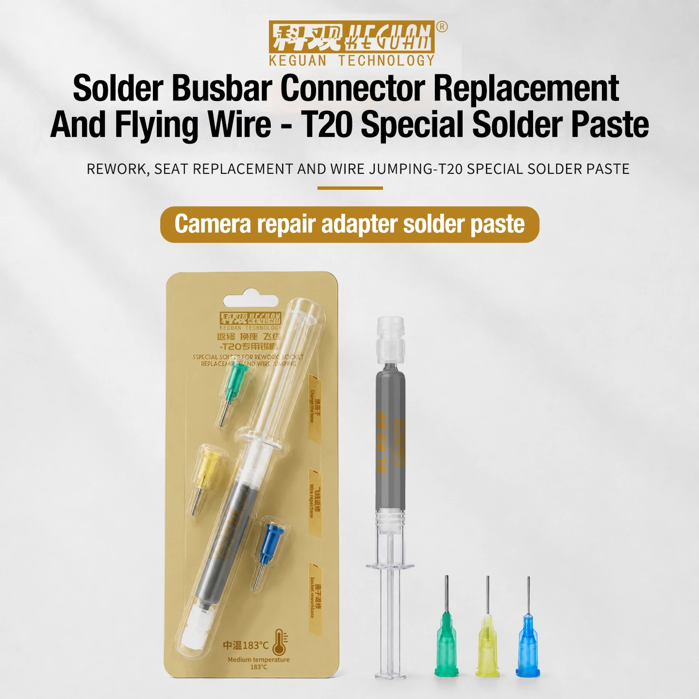KEGUAN T20 Solder Paste Syringe With 3 Needles Precise Dot Tin For Phone Mainboard Flying Wire PCB Chip Rework Soldering Repair