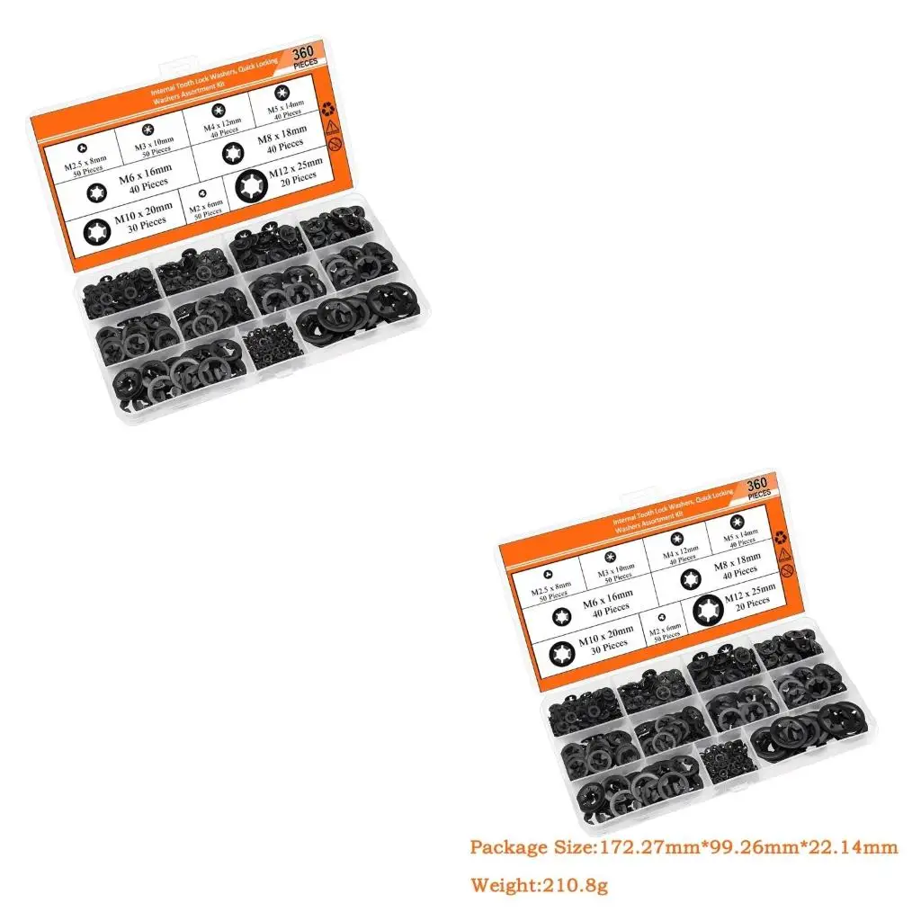  360Pcs 2/2.5/3/4/5/6/8/10/12mm Quick Speed Locking Washers Retaining Fasteners