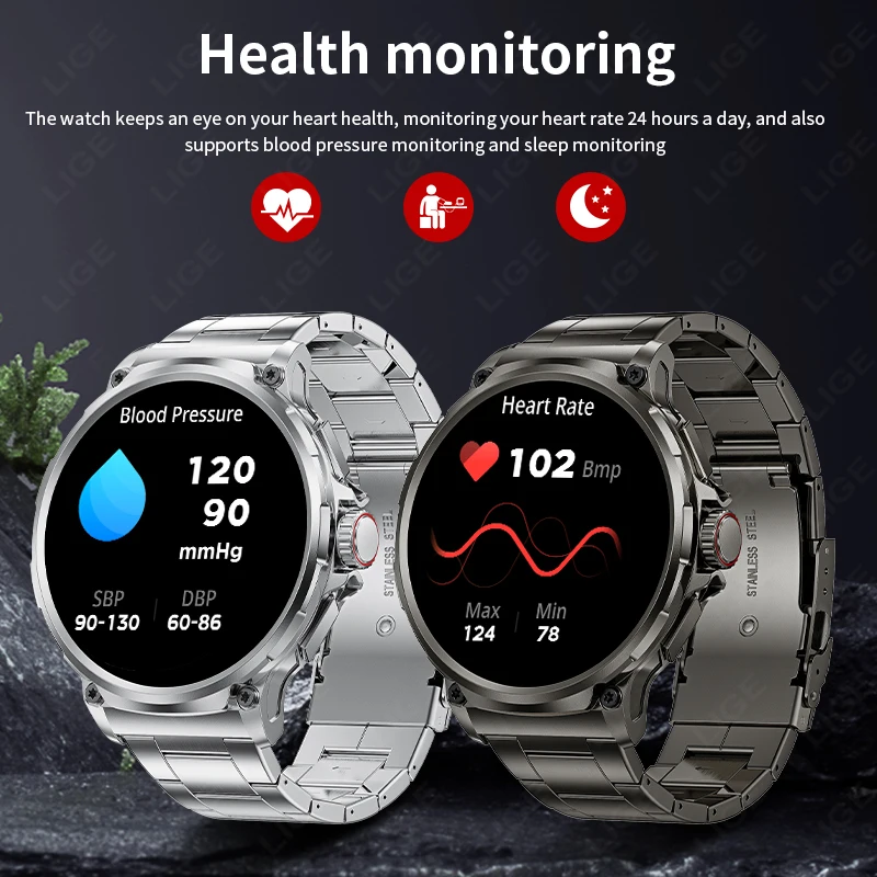 LIGE 2025 Nuovo Militare 710mAh Grande Batteria Smartwatch Da Uomo 1.85 "Ultra HD Chiamata Bluetooth Pressione Sanguigna Ossigeno Nel Sangue Smart Watch