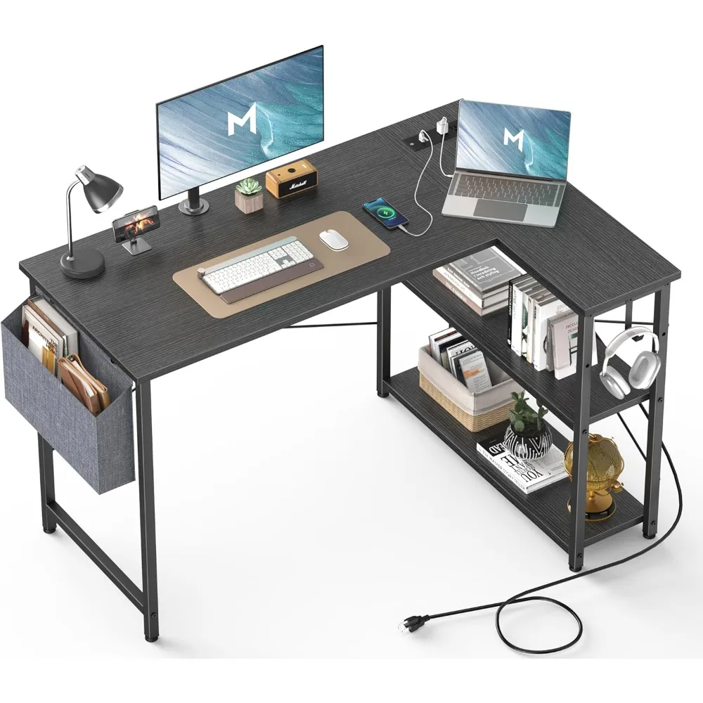 

L Shaped Desk with Outlets & USB Ports, Reversible 47 Inch Office Desk, Corner Desk for Small Space, Home Office Desk