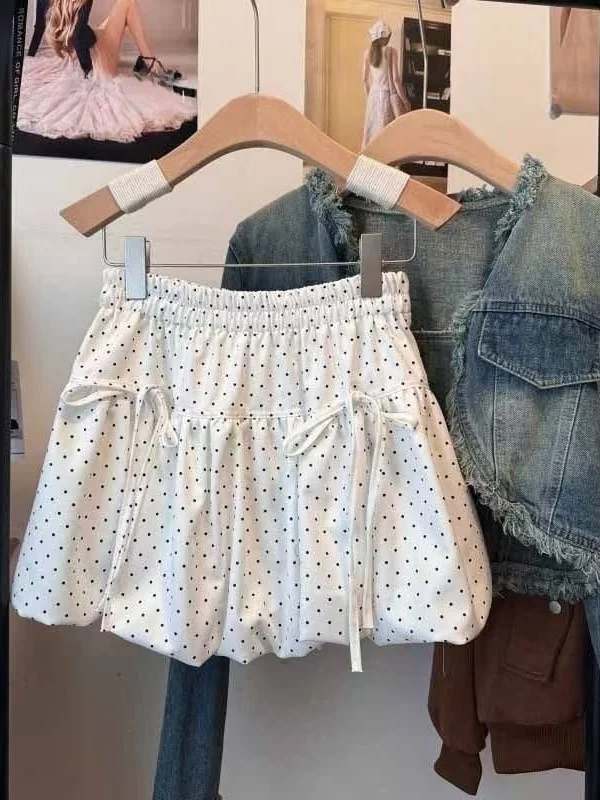 White Polka Dot Halter Neck  Dress High Waist Bloomer Anti-Light Summer New Style Korean Version Short Skirt