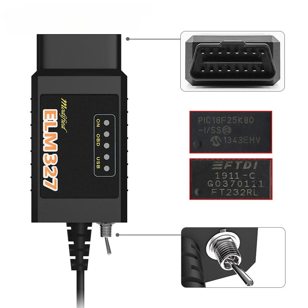 For Ford FORScan ELM327 V1.5 USB OBD2 Car Diagnostic Tool FT232 FTDI PIC18F25K80 Chip with HS-CAN/MS-CAN Switch