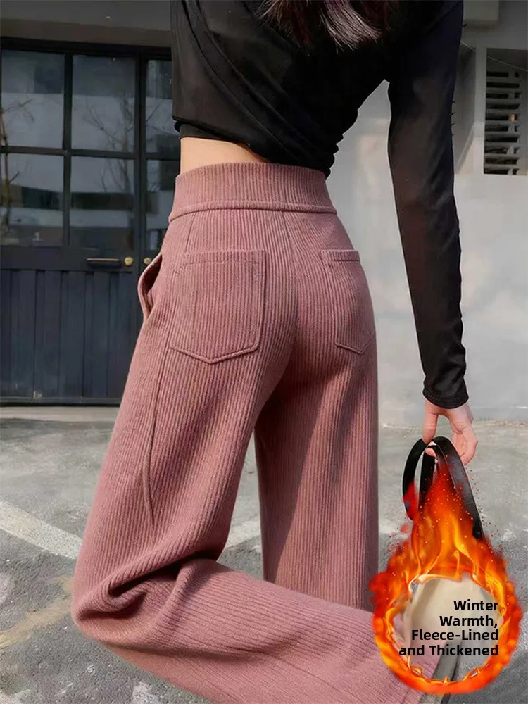 

Женские брюки-бананы с высокой талией, на флисовой подкладке, утепленные, широкие, прямые, повседневные, осенне-зимняя новинка