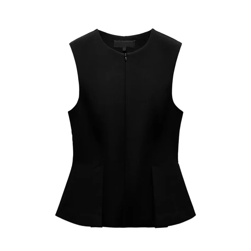 

Winter New Women's round Ne Svel ort Skirt Sle Pleated Slim Fit Top Commute Sle Pure Color Zipper Closure