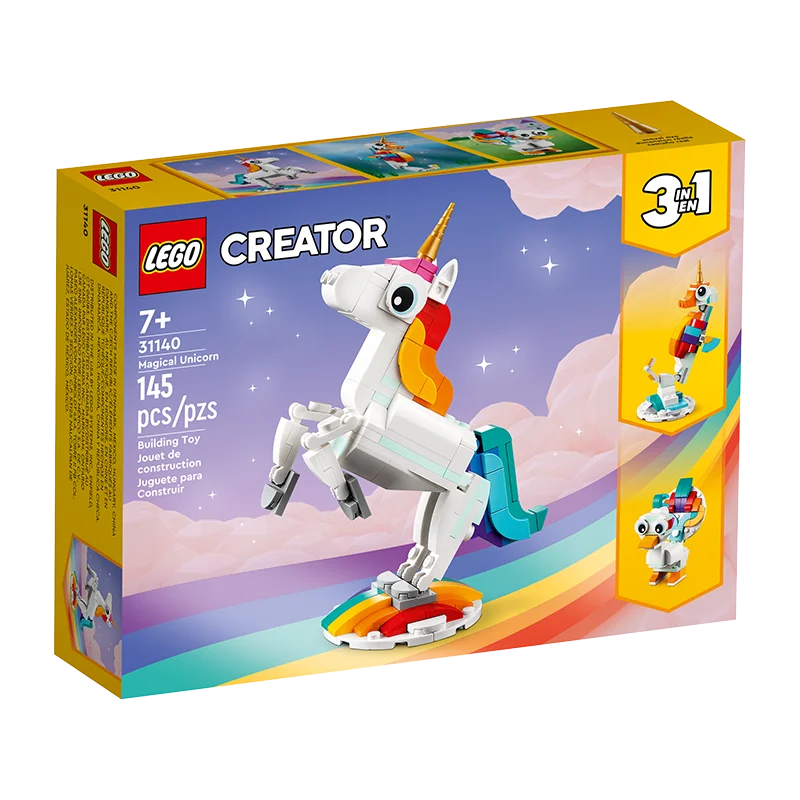 

Конструктор LEGO 31140 «Волшебный единорог» с подвижными фигурками единорога, морского конька и павлина для мальчиков и девочек от 7 лет, игрушка-подарок, 145 деталей