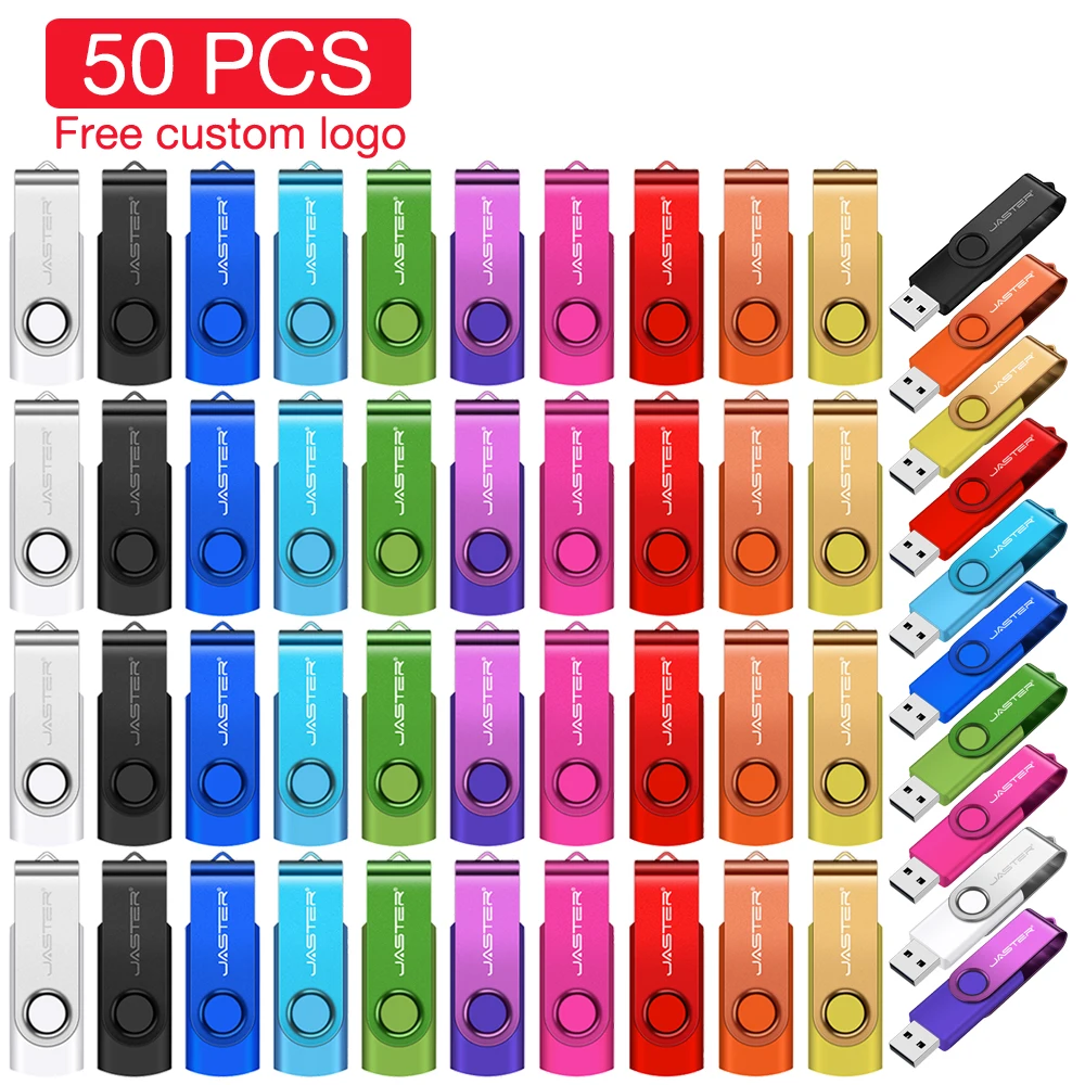 50PCS Lot USB Flash Drive Memory Stick Mini Rotatable Pen Drive Storage Device Pendrive 64GB Free Custom Logo Business Gift 32GB