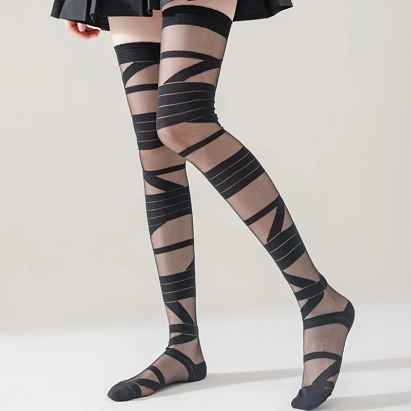 Neue Mode ultra dünne Frauen würzige Mädchen Bandage Streifen lange Socke weibliche japanische Lolita JK sexy Sommer Cross Tube weiße Strümpfe – Detail 7