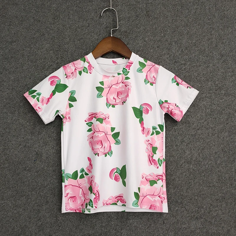 Lotus Printing Summer Short Sleeve Kids Baby Girls T shirt Tops Clothes