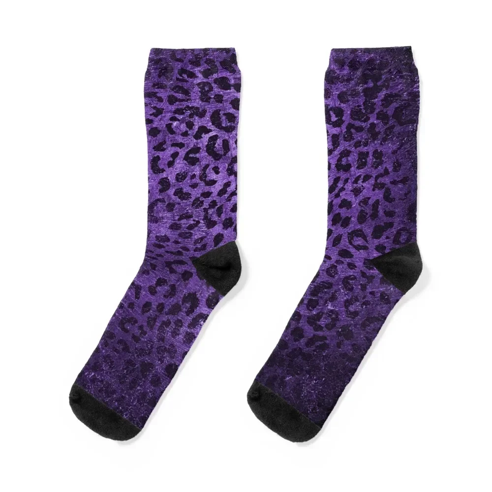 Distressed Purple Leopard Print Socks Stockings compression Toe sports bright garter Mens Socks Women's