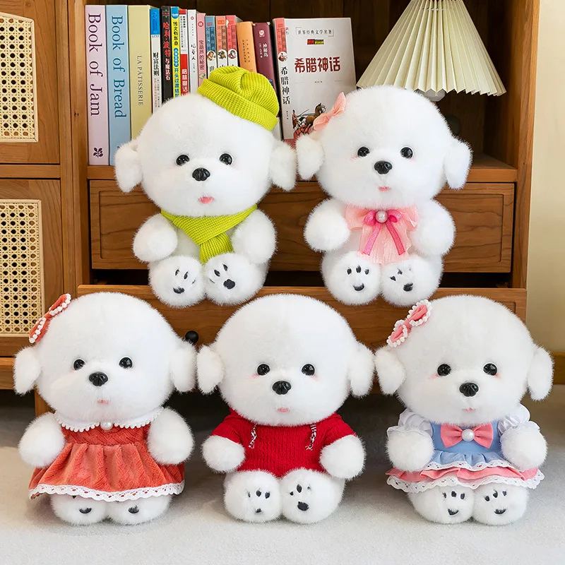 Adorable Fluffy Hair White Bichon Frise Plushie Doll Soft Stuffed Animal Puppy Plush Toy Baby Appease Sleep Pillow for Girl Gift