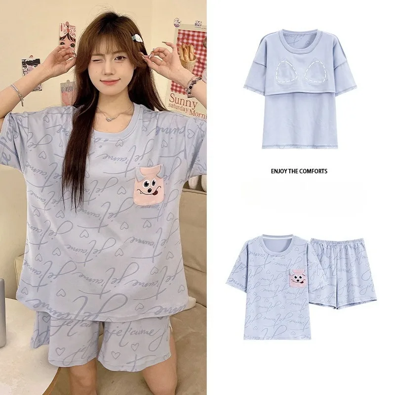 Pyjama-Set Bajama Sommer Damen Schlafanzug für Frauen Nachtwäsche Damen Sommeranzug mit Shorts Loungewear-Sets für Damen – Detail 10