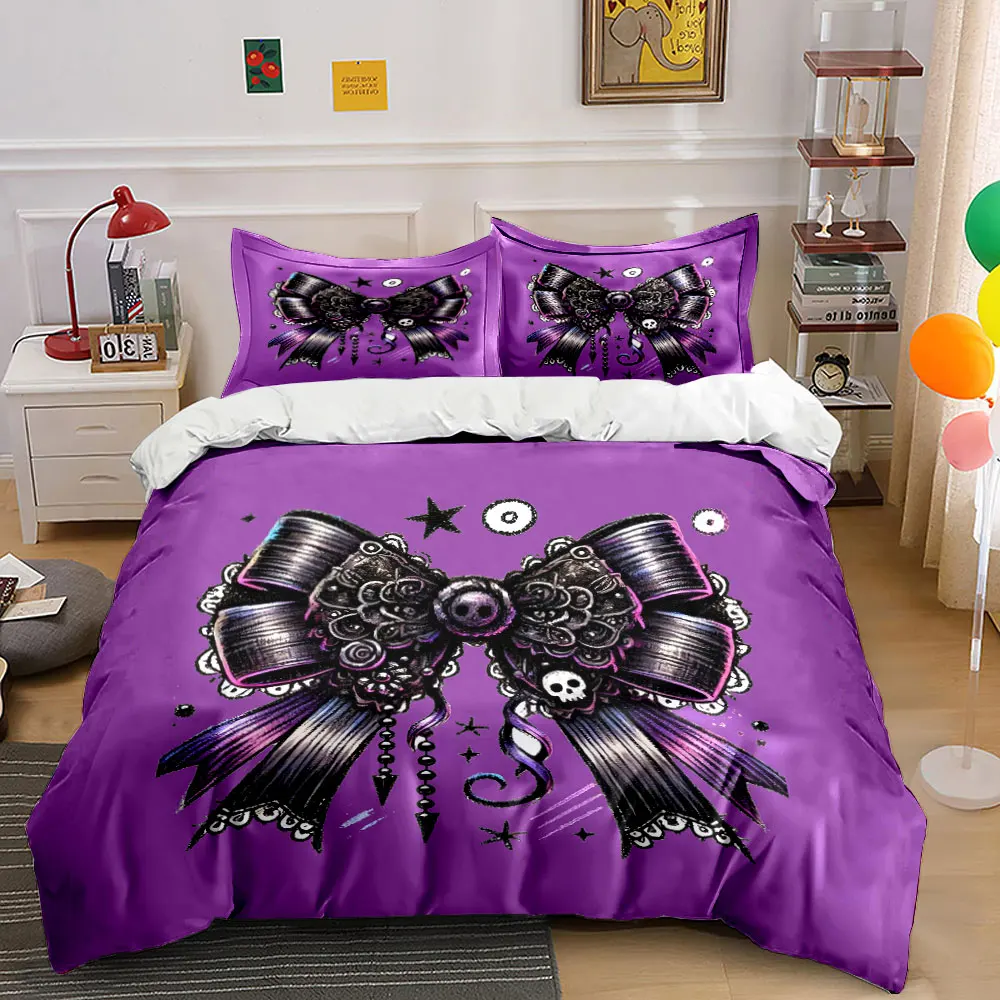 Gothic Bow Halloween Set Multiple sizes kid's and adults' bedroom Exquisite 3PC bedding set, gift