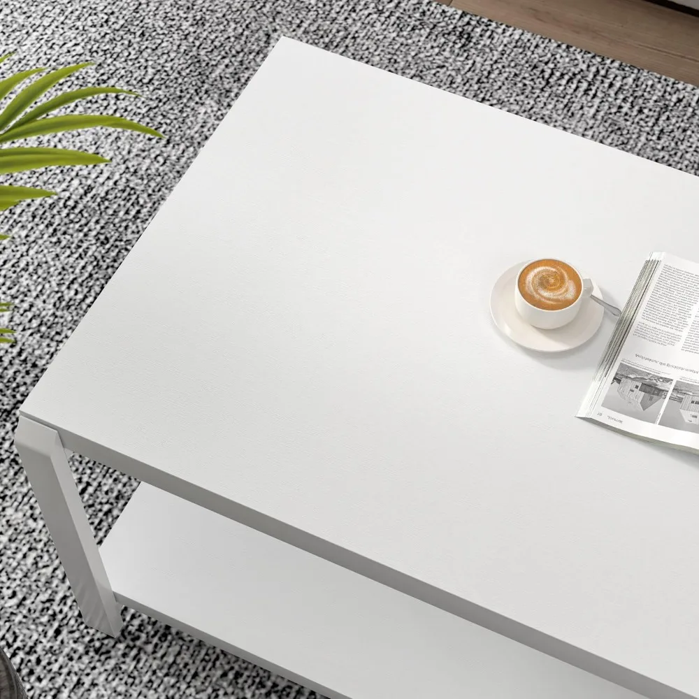 طاولة قهوة بيضاء مع مساحة تخزين، طاولة مركزية حديثة لغرفة المعيشة، طاولات كوكتيل من الخشب المعدني الريفي، بلوط أبيض #5