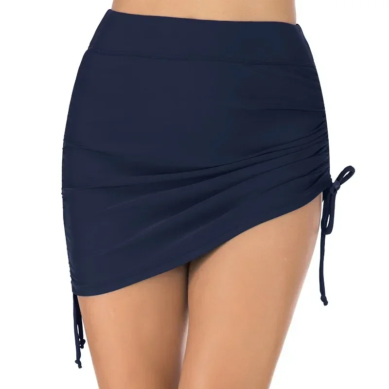 Bañador plisado de vendaje para mujer, pantalones cortos de cintura alta, elásticos, de Color sólido, para playa, Sexy, a la moda, novedad de verano