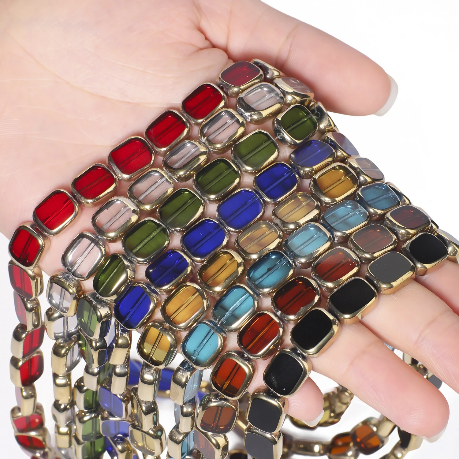 Seed Bead Tube - ลูกปัดแก้วทรงสี่เหลี่ยมผืนผ้าขนาด 10x12 มม. หลากสี ขอบชุบทอง สำหรับทำเครื่องประดับ