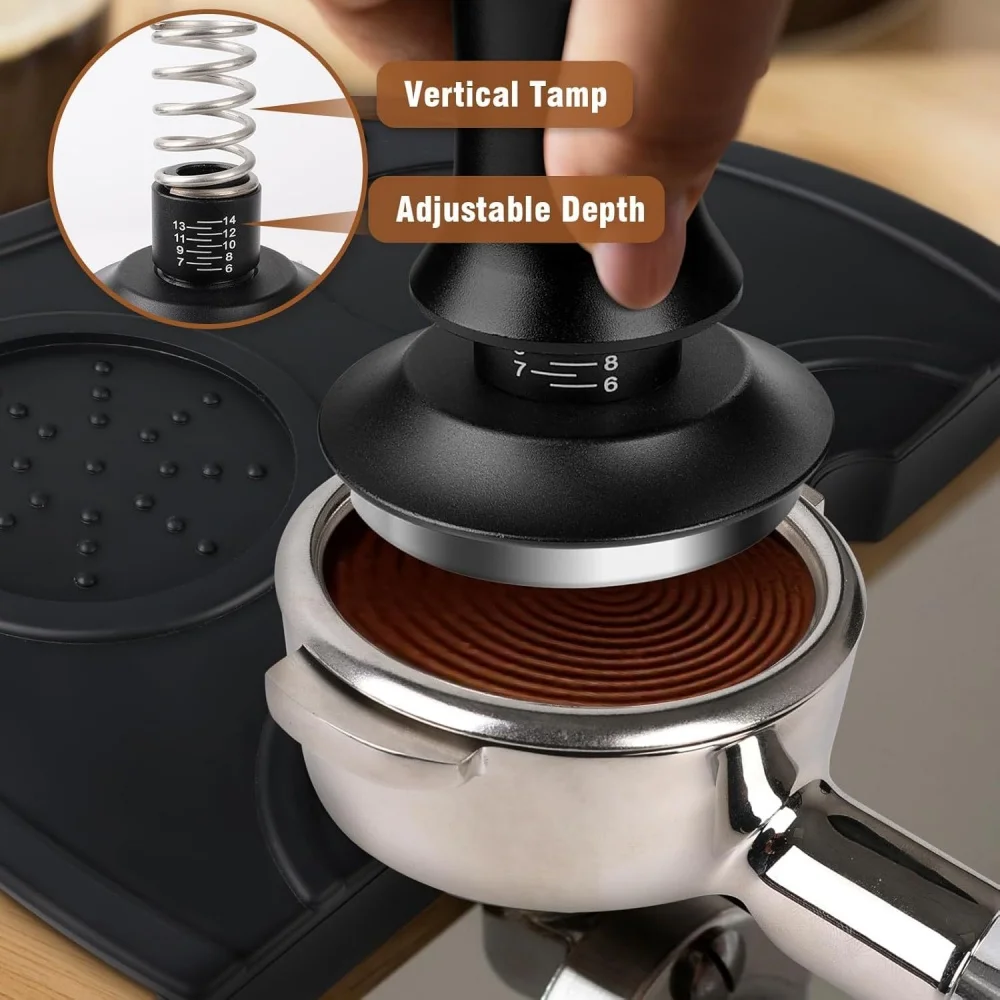 304 Stainless Steel 7Pcs Coffee Tool Set Graduated Frothing Pitcher Adjustable Tamper for Home Espresso Latte Art Daily Use