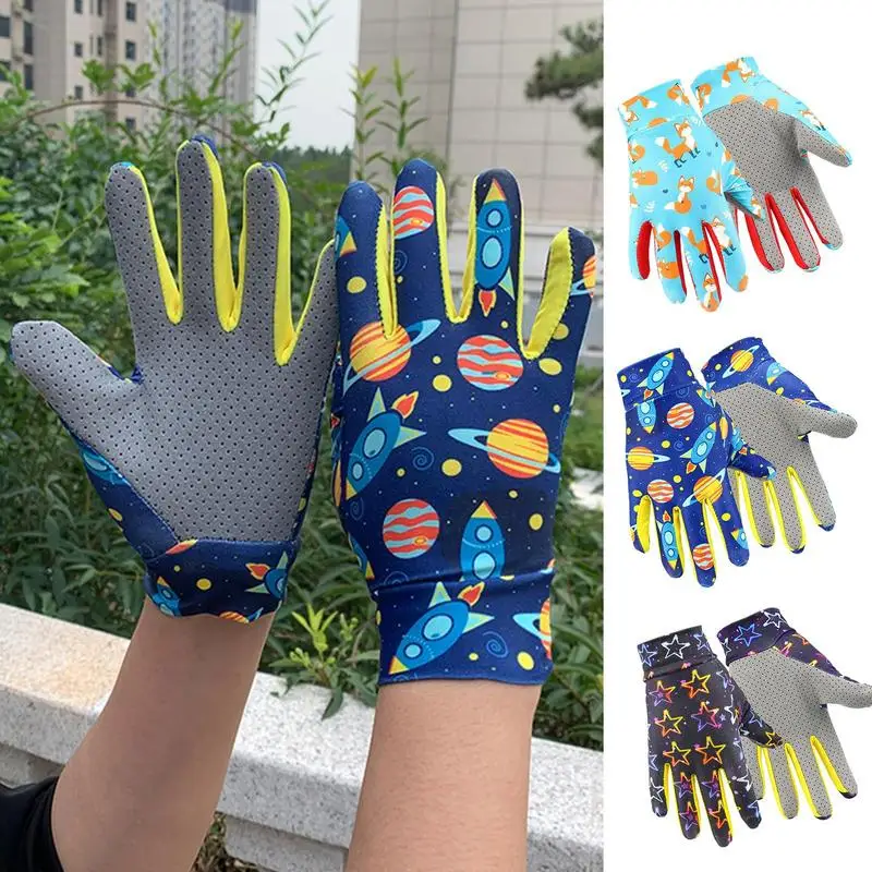 Guantes de bicicleta de seda de hielo para niños, protección solar para niños pequeños, guantes de dedo completo para montar en rodillo, pesca,