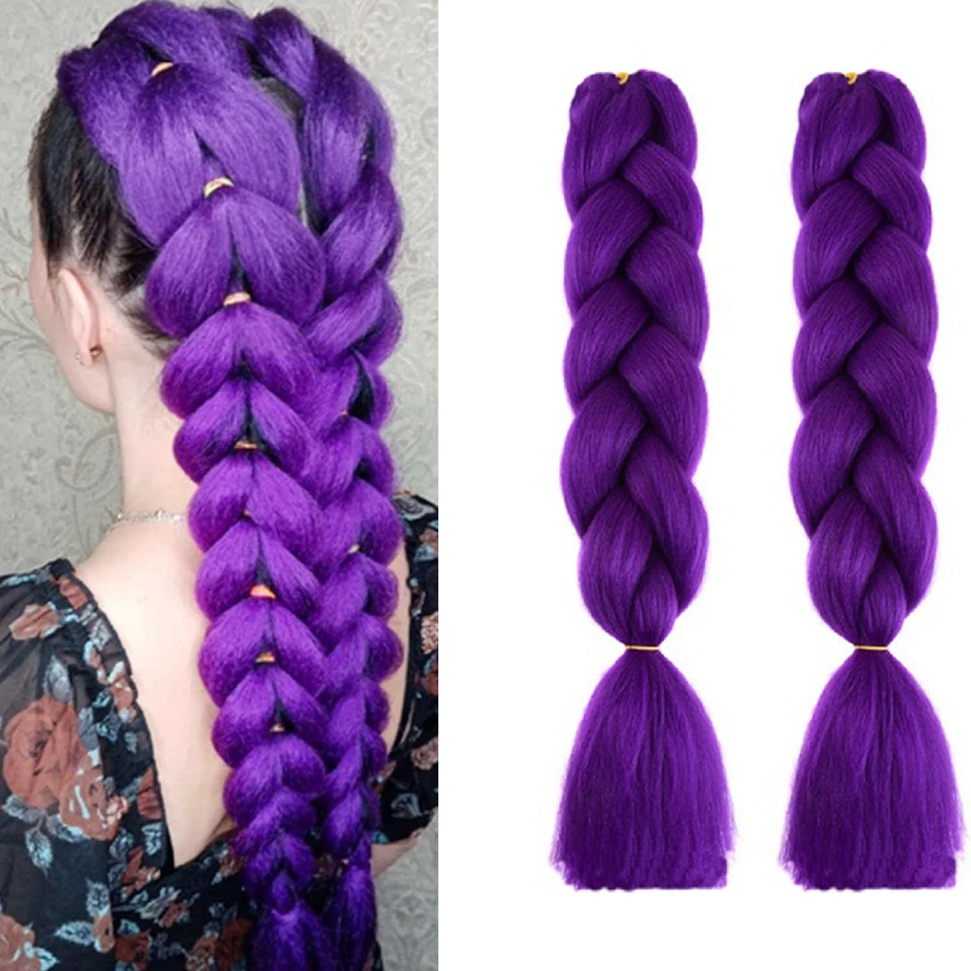 

Purple Hair Extensions 24inch Synthetic Braiding Hair DIY Pink Red Jumbo Ponytail Braid for KPOP Demon Hunters Rumi Halloween