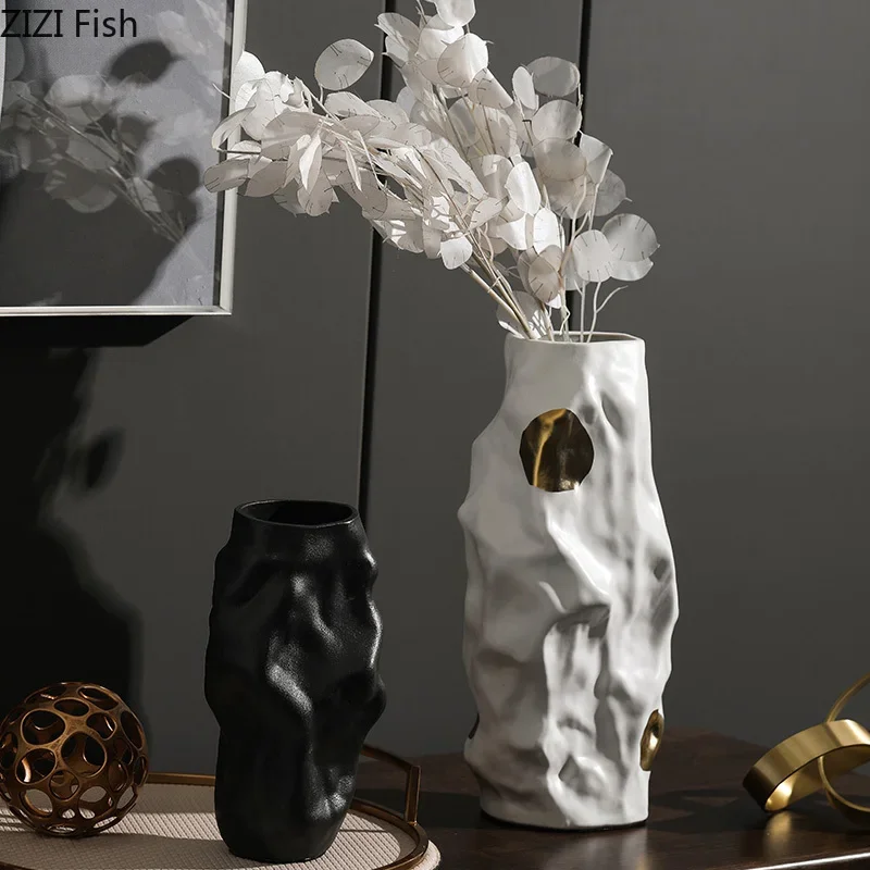 

Modern Abstract Irregular Ceramic Vase Flower Arrangement Fold Porcelain Vase Hydroponic Flower Pot Home Decoration Furnishings