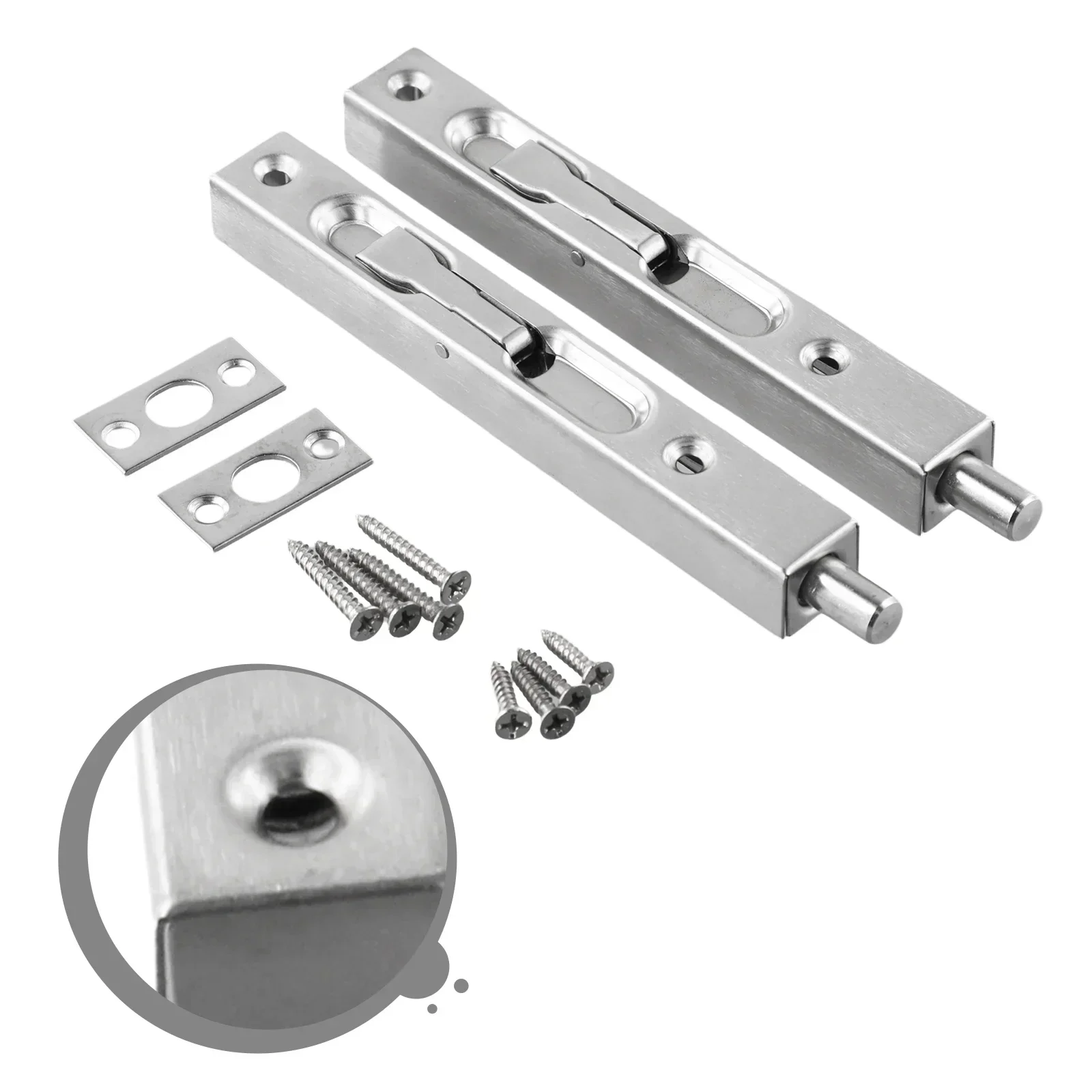 2 Pcs Door Bolt Lock 304 Stainless Steel Flush Bolt Latch Lock Concealed Door Security 6in 4 Anti-rust Screws Home Door Hardware