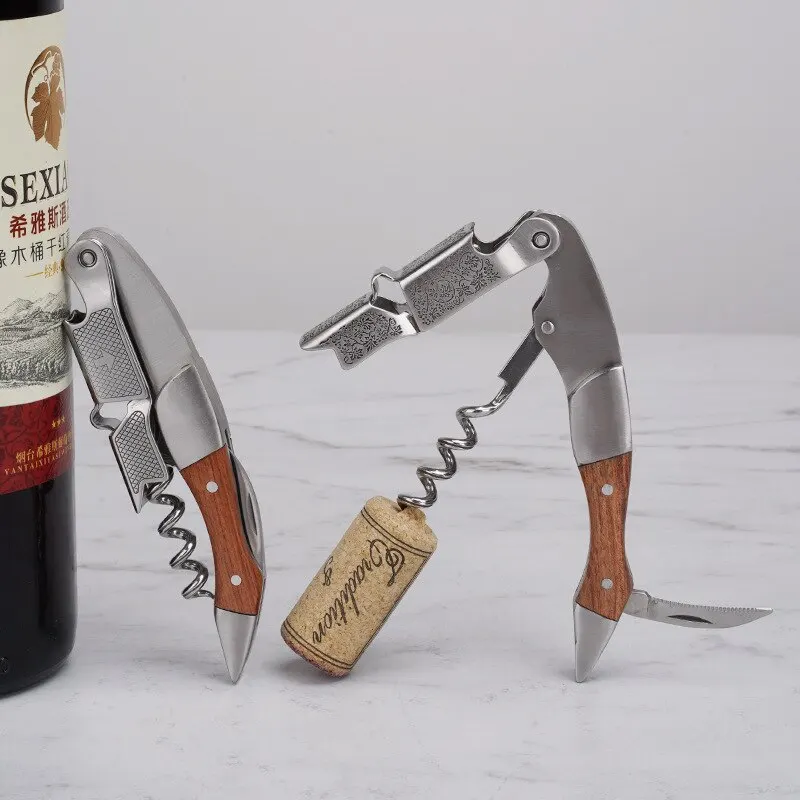 1pc Stainless Steel Wood Handle Wine Corkscrew Professional Wine Opener Portable Screw Corkscrew Multifunction Beer Cap Bottle