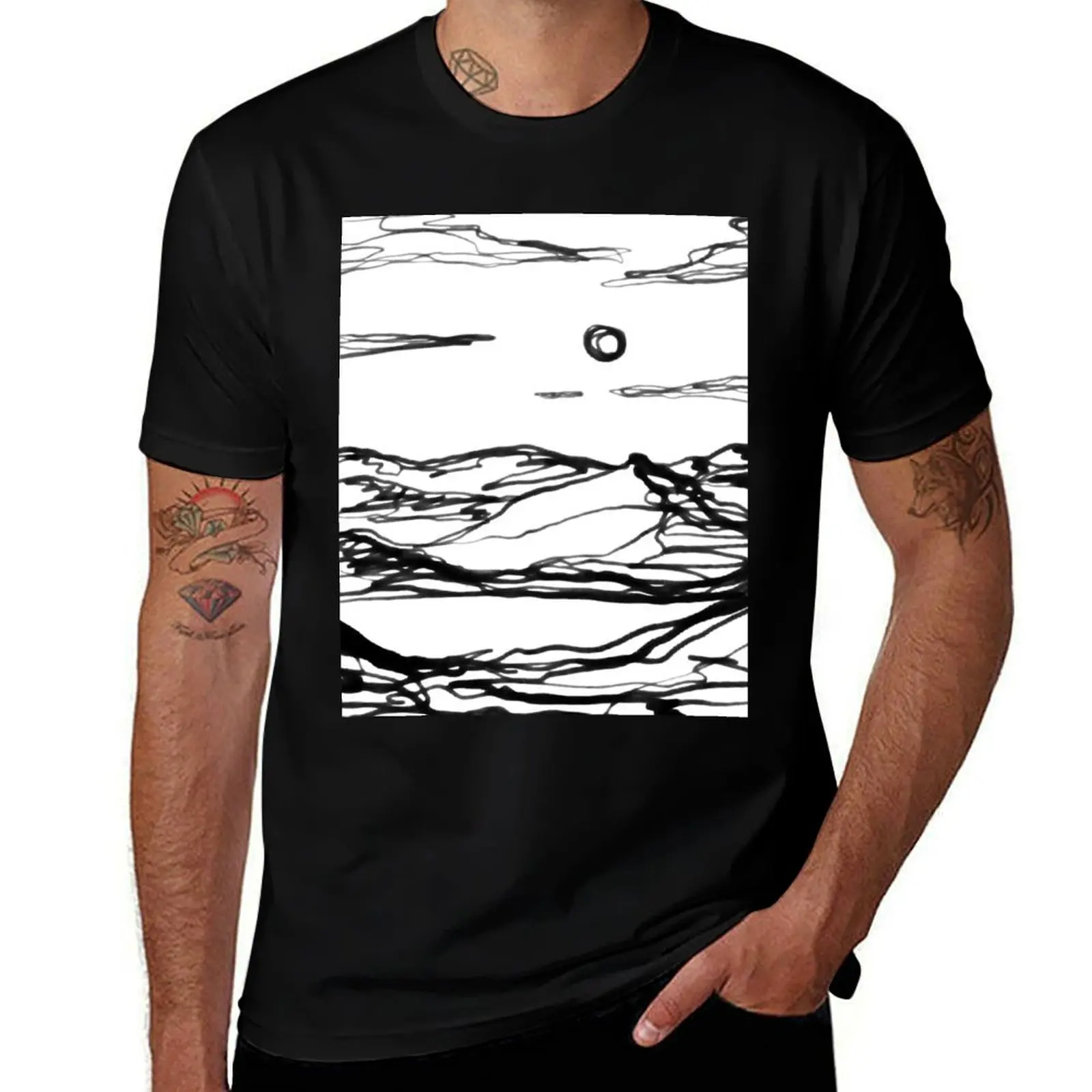 Black and White Landscape Monochromatic nordic art T-Shirt vintage graphic tee cheap stuff funny t shirts men