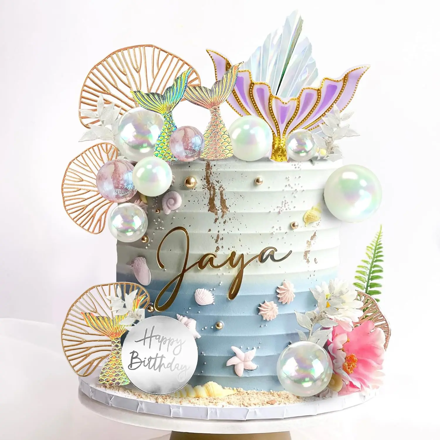 Meerjungfrauenschwanz-Kuchendekoration Weiße Perlenkugeln für Geburtstag Unterwasser-Party Meerjungfrauen-Themenparty Partyzubehör – Detail 3