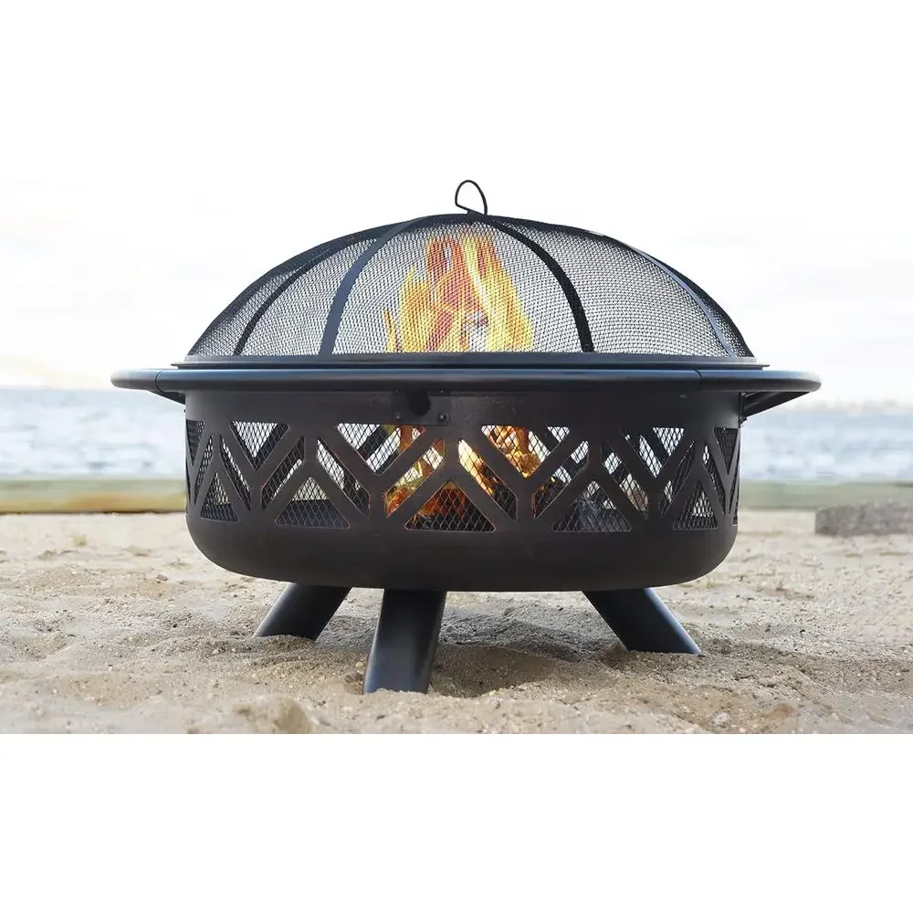 Oil Rubbed Bronze Outdoor Firebowl with Geometric Pattern